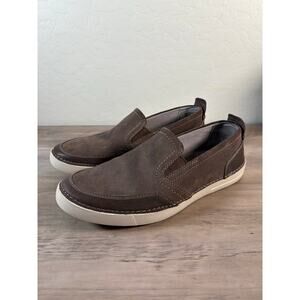 CLARKS‎ Shoes Mens 11.5 Suede Leather Gossler Race Brown Slip on Loafers